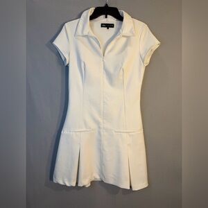 Zara White Short Sleeve Zip-Front Mini Dress Lined